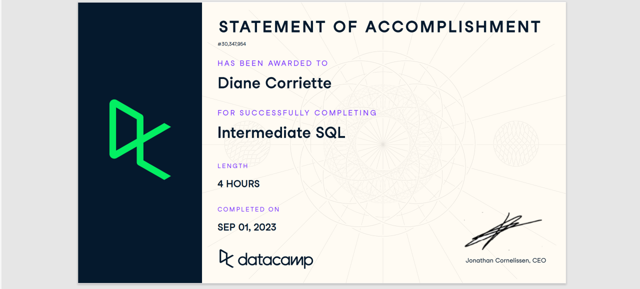 DataCamp SQL training