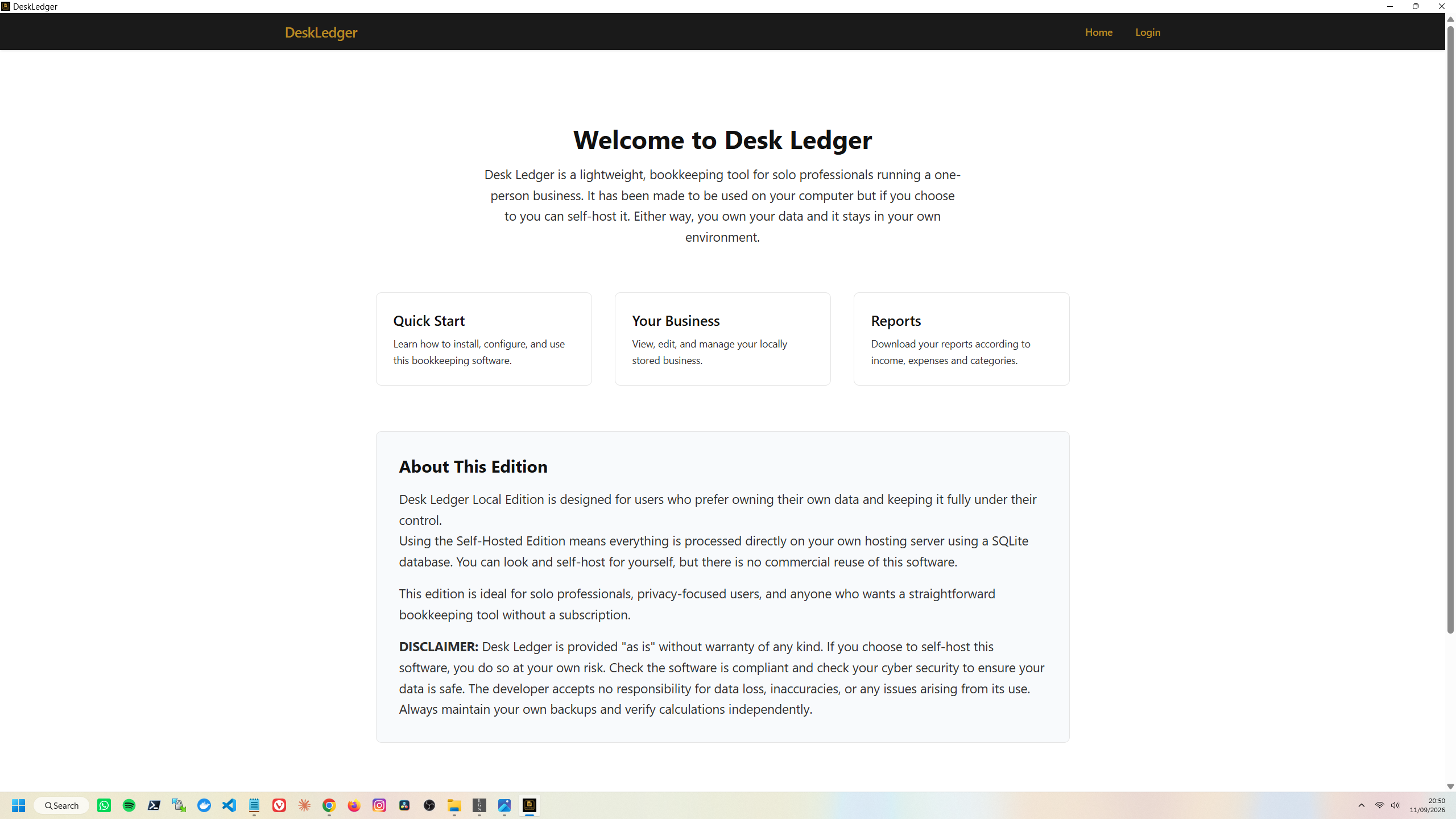 Application Home Page