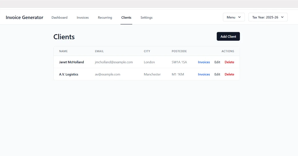 List of clients