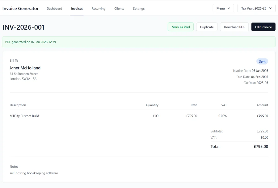 Invoice Generator (Self-Hosted Django Application)