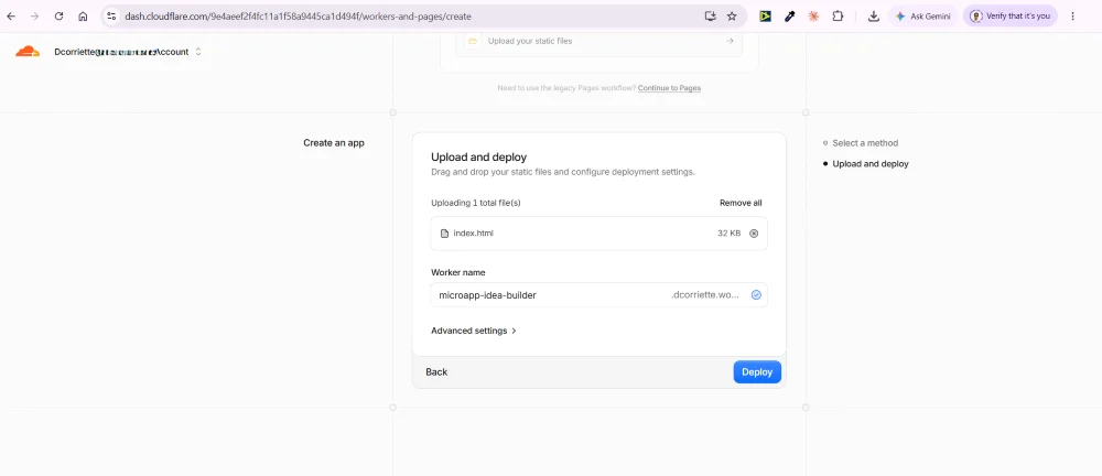 Cloudflare select worker name and deploy