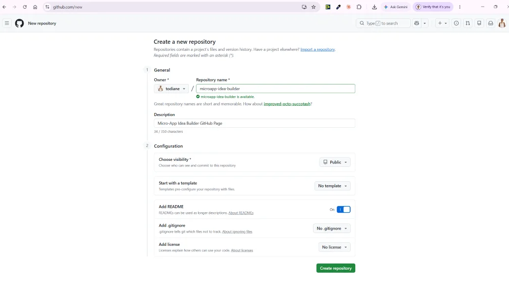 GitHub Pages create repository