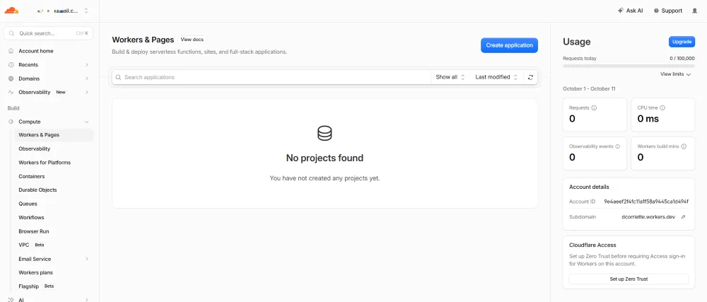 Cloudflare create application